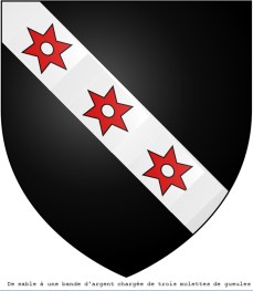 De sable a une bande d argent chargee de trois molettes de gueules