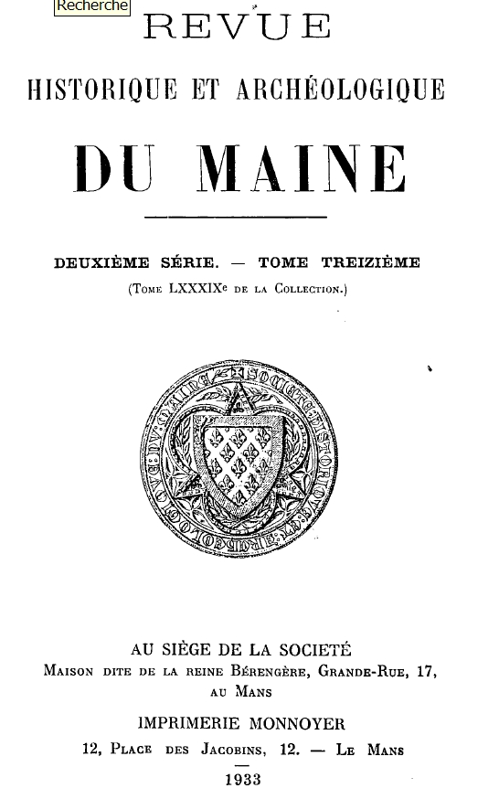 Revue historique et archeologique du Maine